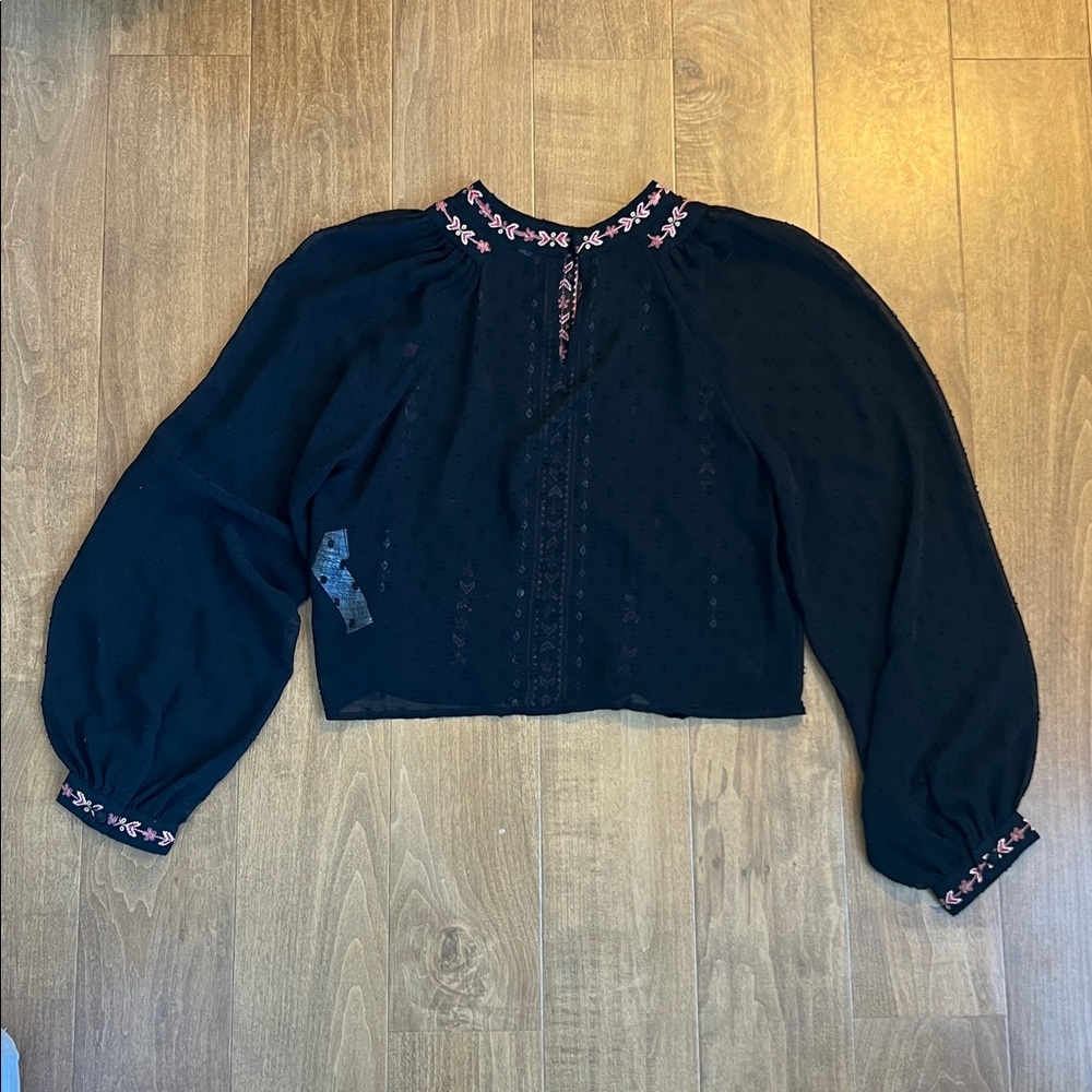 Zara Black Top with Pink Embroidery Detail - Picture 2 of 8